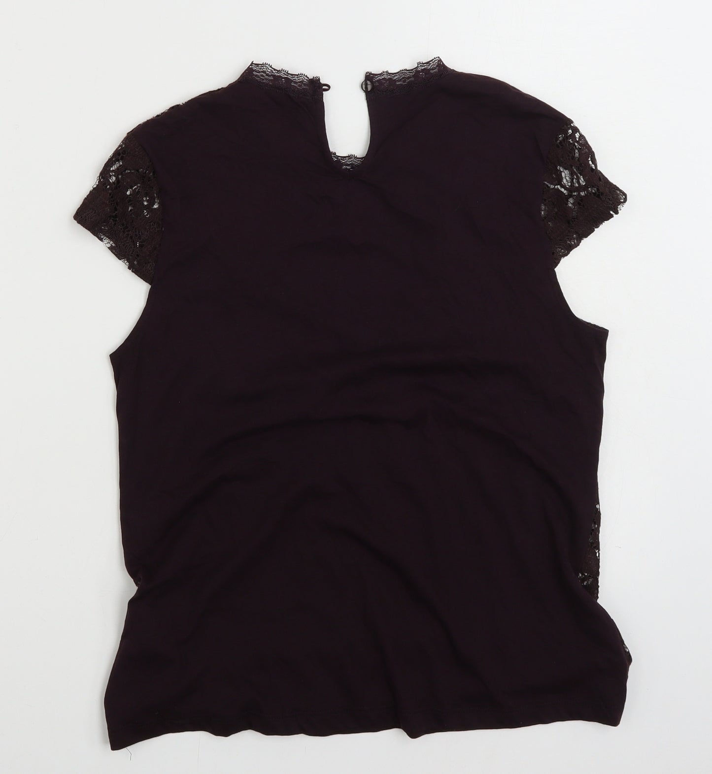 Dorothy Perkins Womens Purple Floral Polyester Basic T-Shirt Size 12 Round Neck