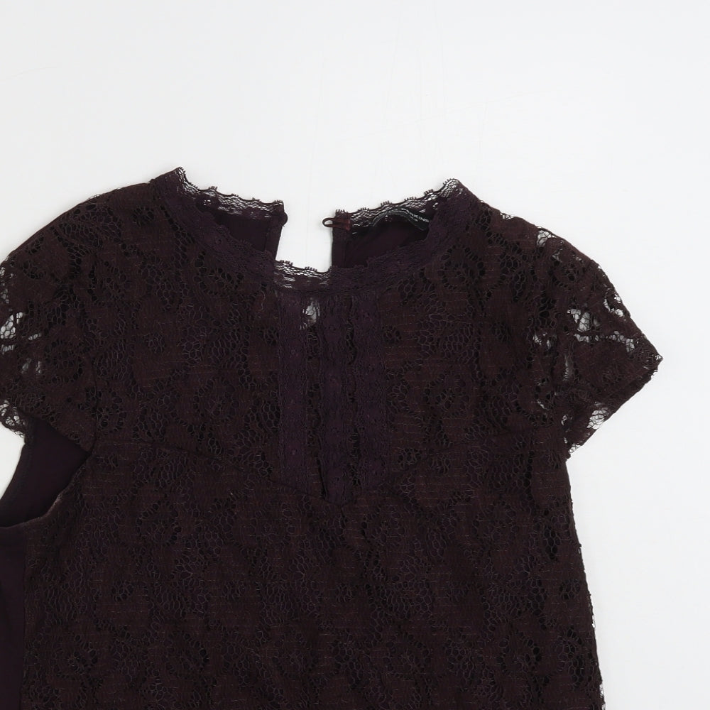 Dorothy Perkins Womens Purple Floral Polyester Basic T-Shirt Size 12 Round Neck