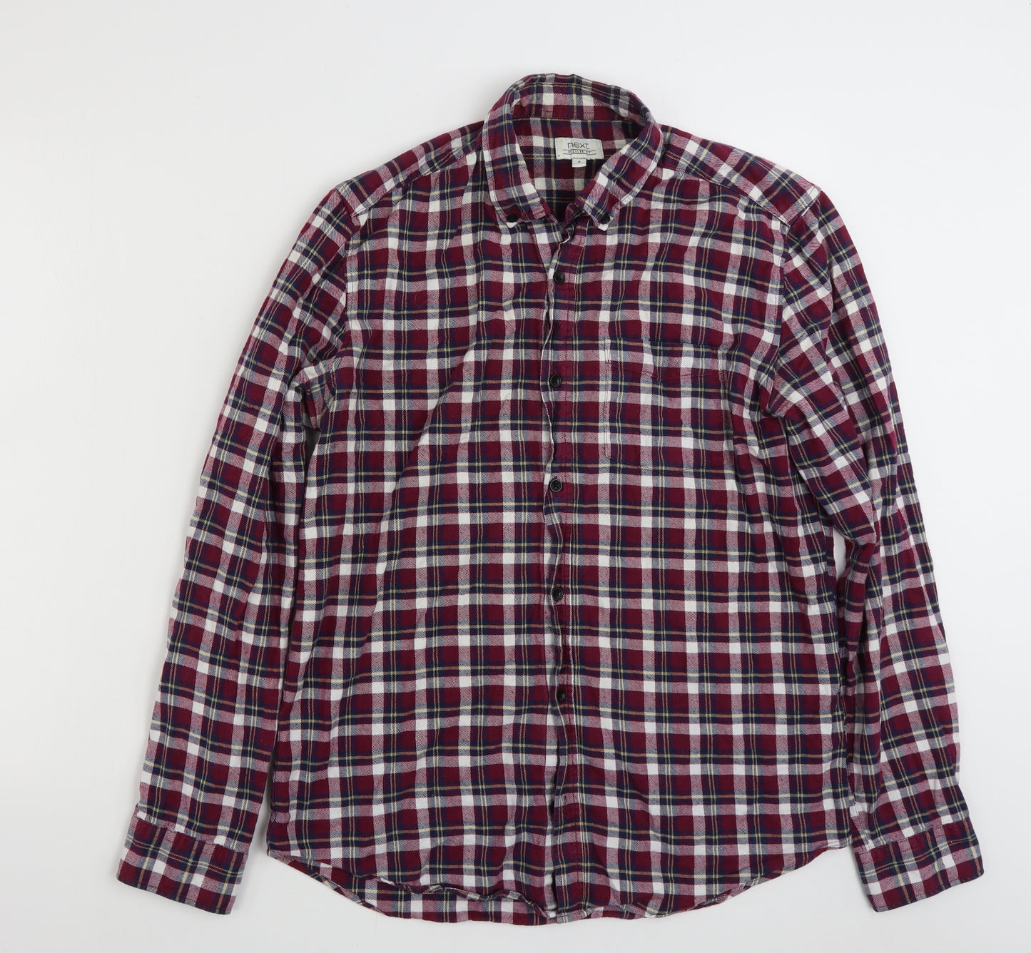 NEXT Mens Multicoloured Plaid Cotton  Button-Up Size M Collared Button