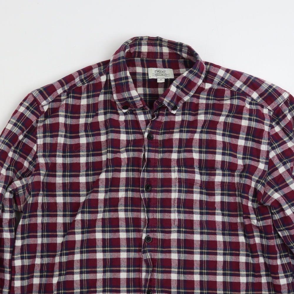 NEXT Mens Multicoloured Plaid Cotton  Button-Up Size M Collared Button