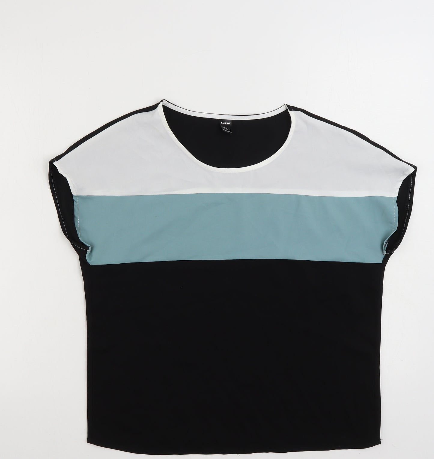 SHEIN  Womens Multicoloured Colourblock Polyester Basic Blouse Size S Crew Neck