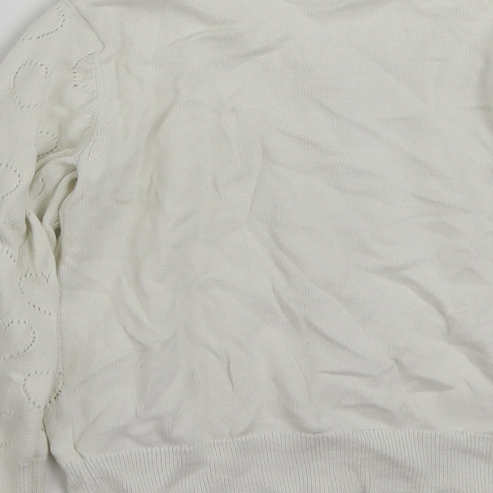 H&M Girls White Round Neck  100% Cotton Cardigan Jumper Size 2-3 Years  Button - Love Heart