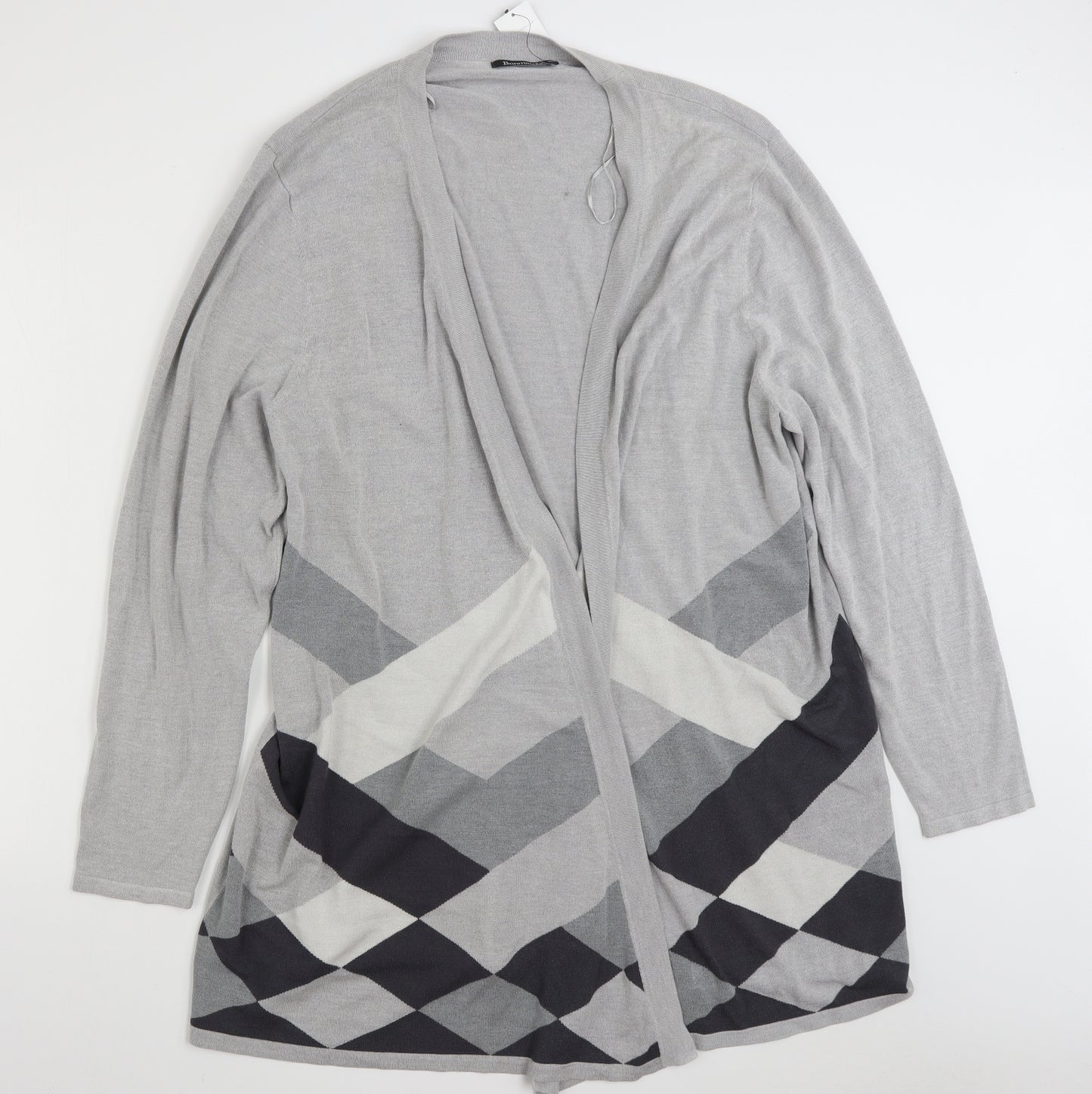 Bonmarché Womens Grey V-Neck Striped Viscose Tunic Jumper Size XL