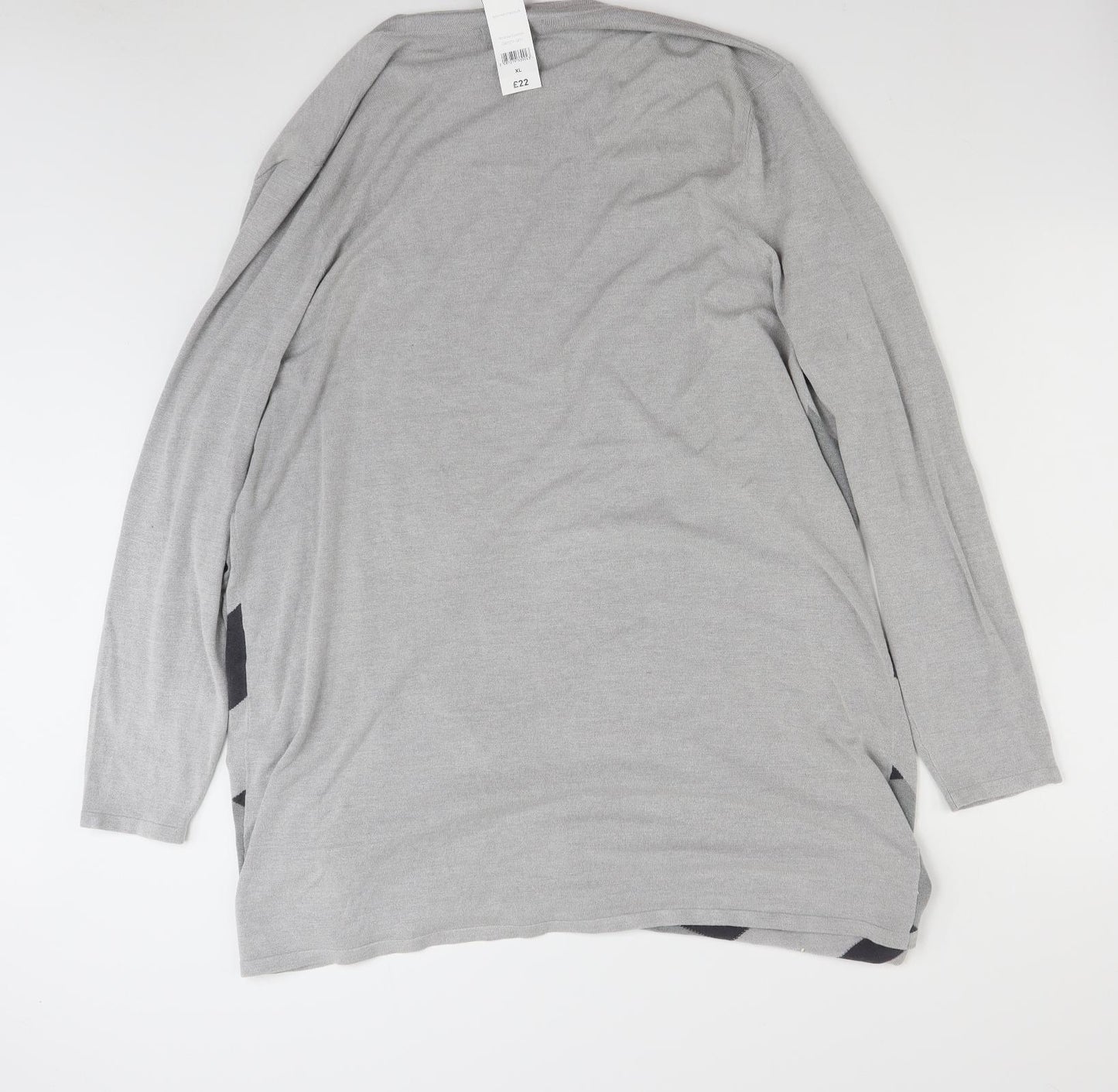 Bonmarché Womens Grey V-Neck Striped Viscose Tunic Jumper Size XL