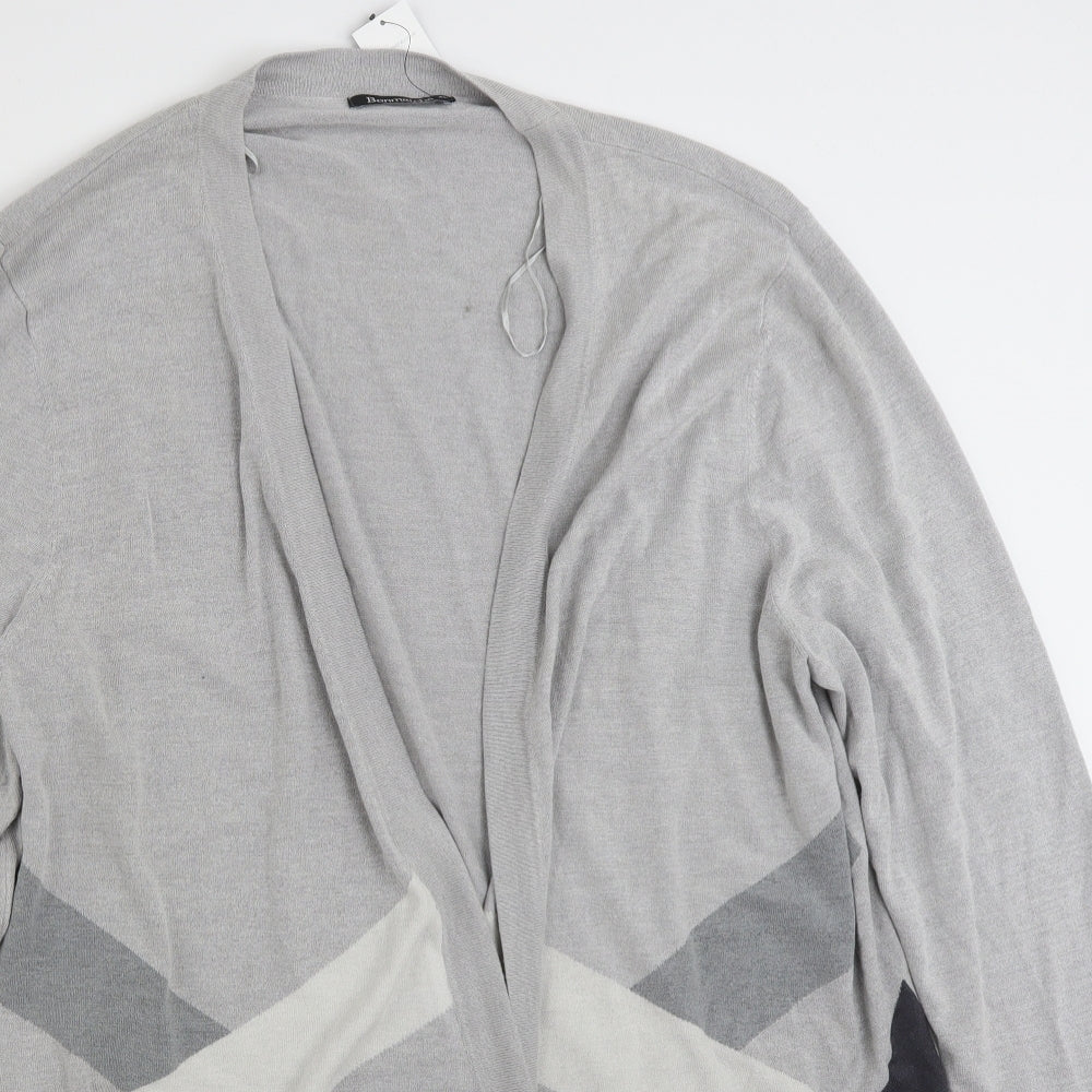 Bonmarché Womens Grey V-Neck Striped Viscose Tunic Jumper Size XL