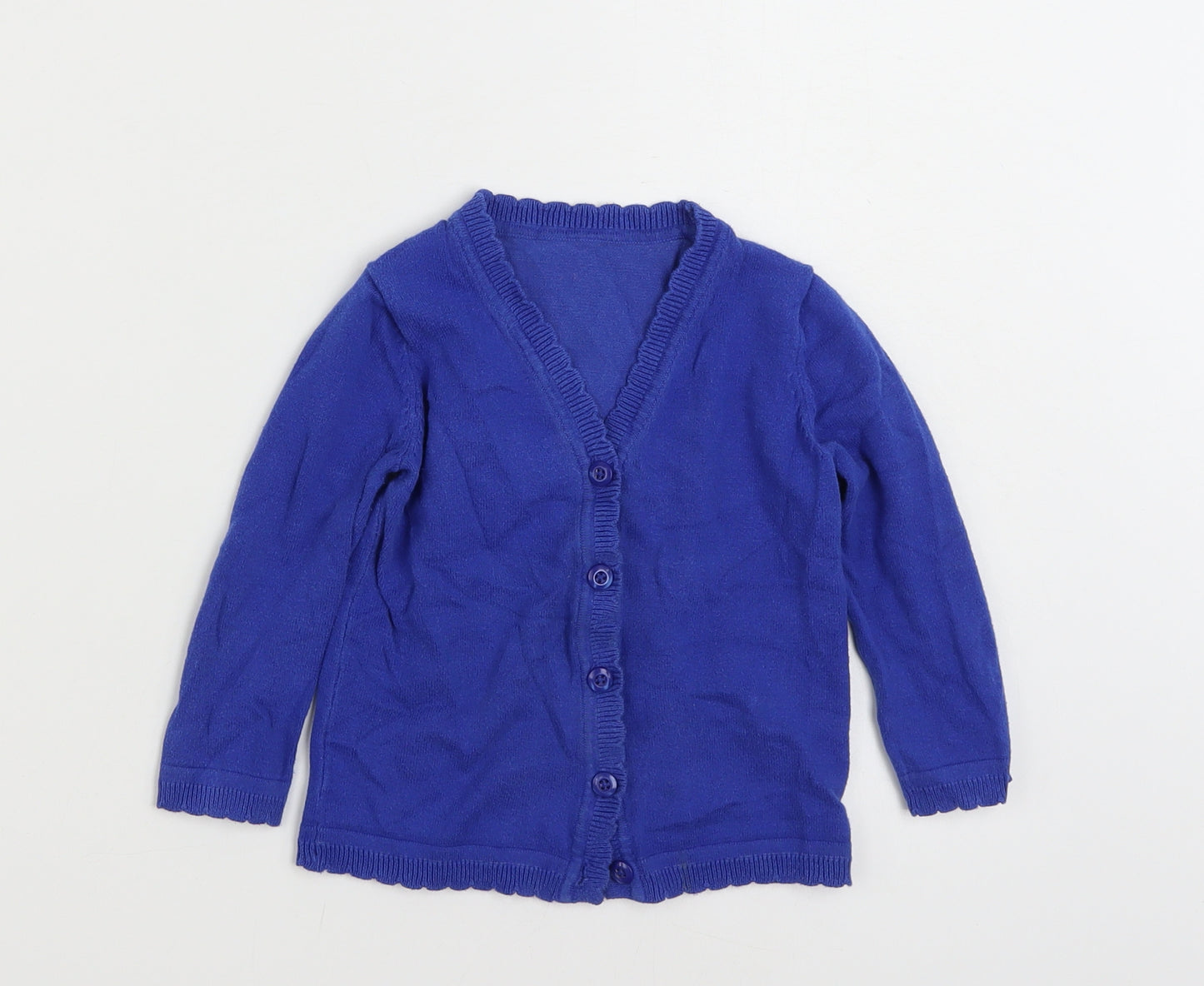 Matalan Girls Blue V-Neck  Cotton Cardigan Jumper Size 3 Years  Button