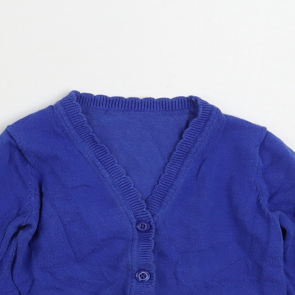 Matalan Girls Blue V-Neck  Cotton Cardigan Jumper Size 3 Years  Button
