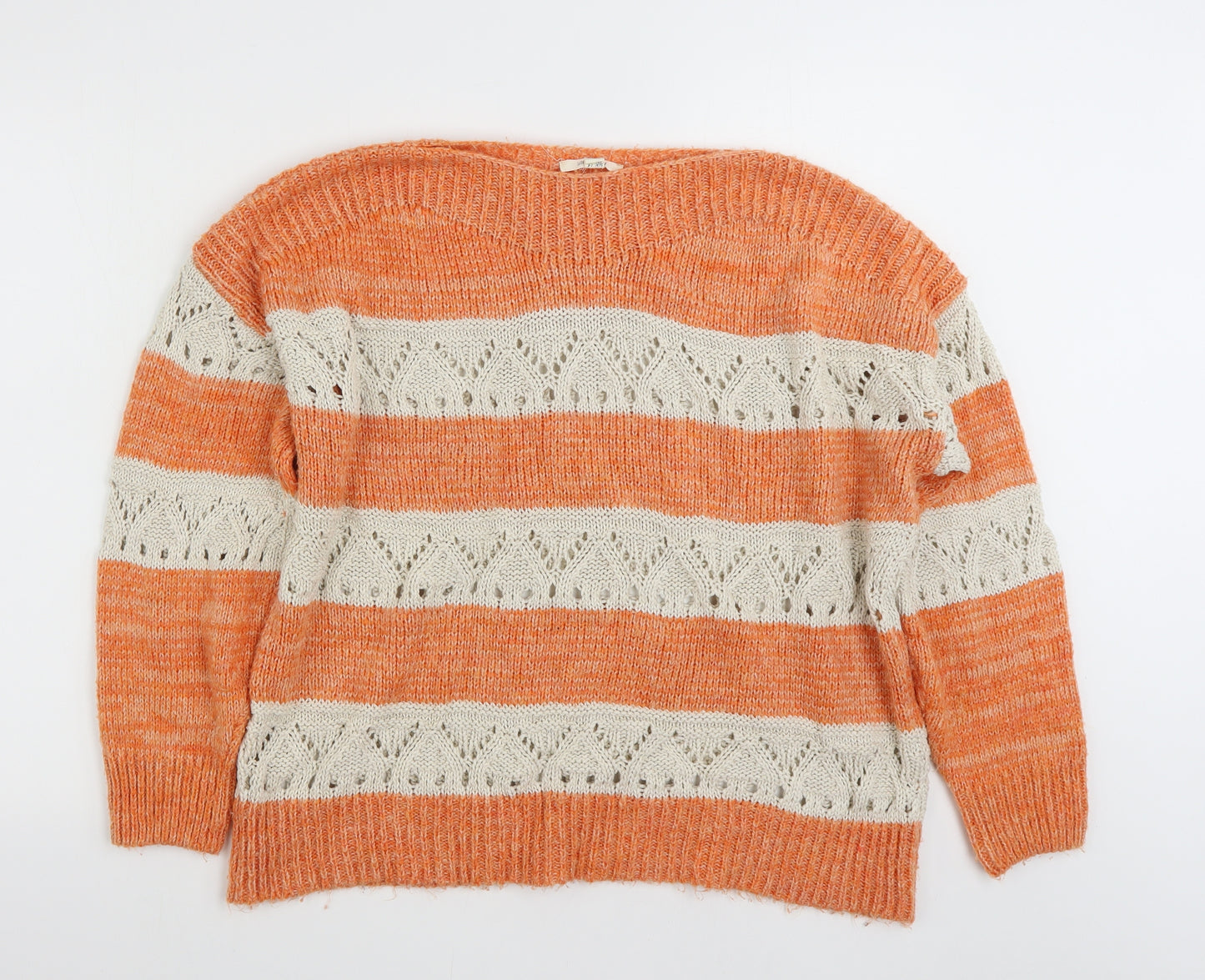 White Stuff Womens Orange Crew Neck Striped Acrylic Pullover Jumper Size 14   - Colourblock