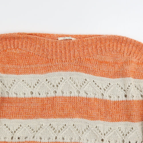 White Stuff Womens Orange Crew Neck Striped Acrylic Pullover Jumper Size 14   - Colourblock