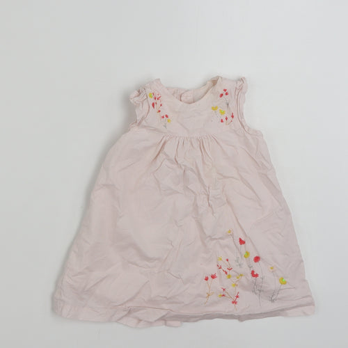 Mamas & Pappas Girls Pink Floral 100% Cotton Shirt Dress  Size 9-12 Months  Round Neck Button