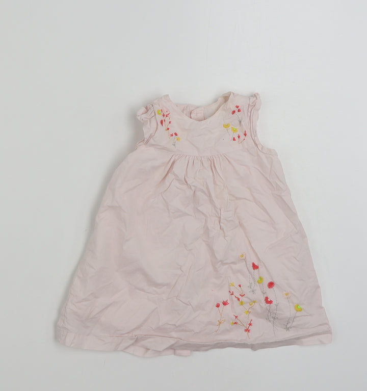Mamas & Pappas Girls Pink Floral 100% Cotton Shirt Dress Size 9-12 Months Round Neck Button