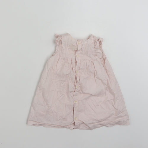 Mamas & Pappas Girls Pink Floral 100% Cotton Shirt Dress  Size 9-12 Months  Round Neck Button