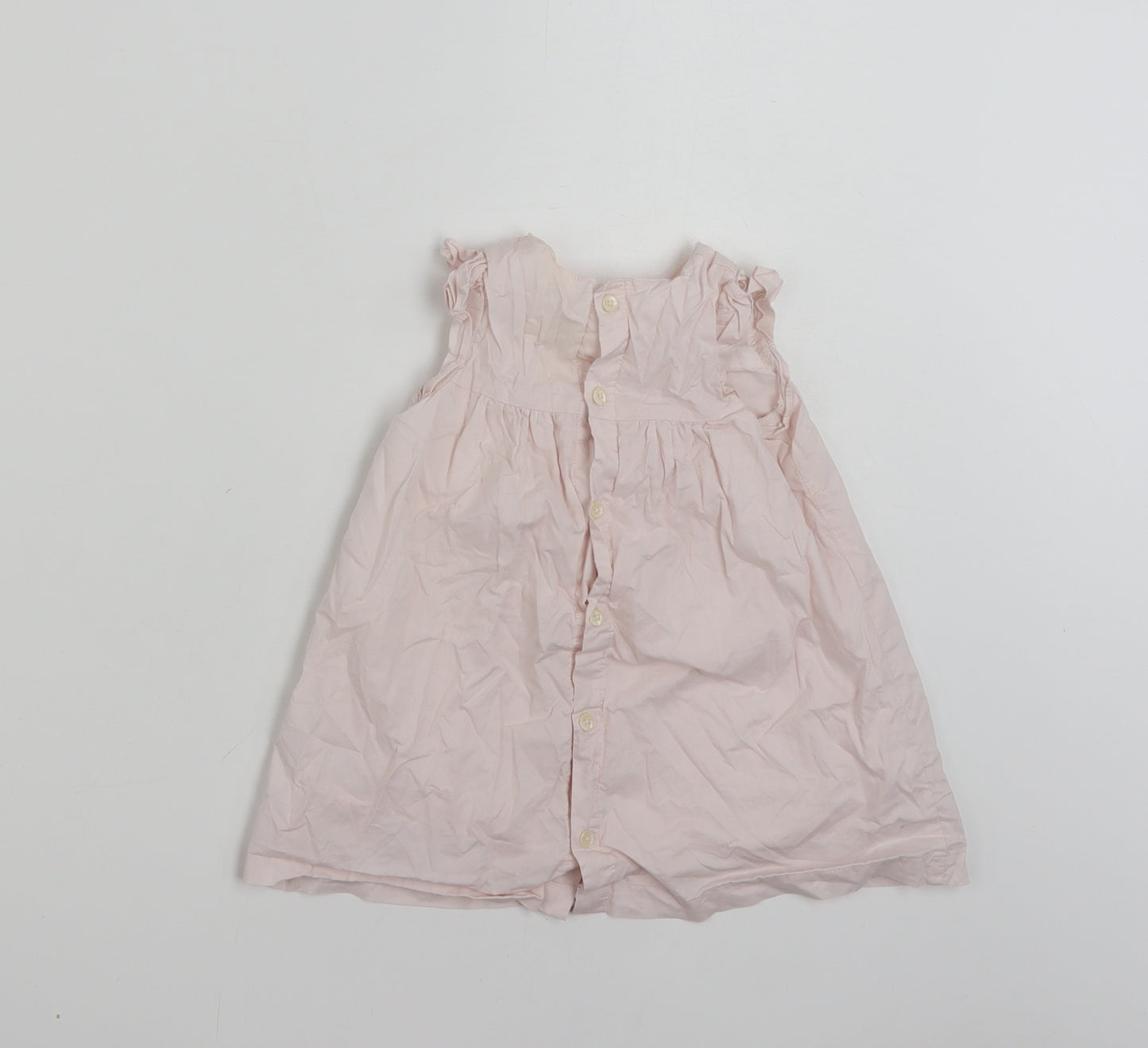 Mamas & Pappas Girls Pink Floral 100% Cotton Shirt Dress  Size 9-12 Months  Round Neck Button