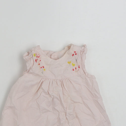 Mamas & Pappas Girls Pink Floral 100% Cotton Shirt Dress  Size 9-12 Months  Round Neck Button