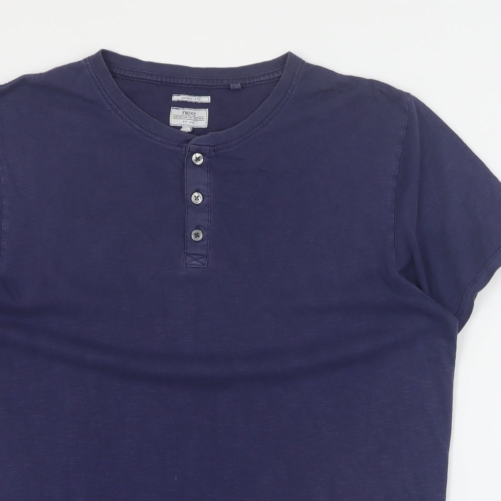 NEXT Mens Blue  Cotton  T-Shirt Size M Henley
