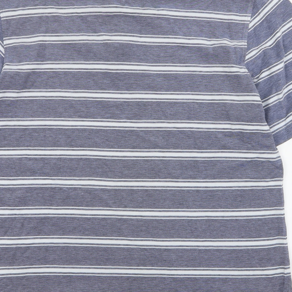 Marks and Spencer Mens Blue Striped 100% Cotton  Polo Size L Collared Button