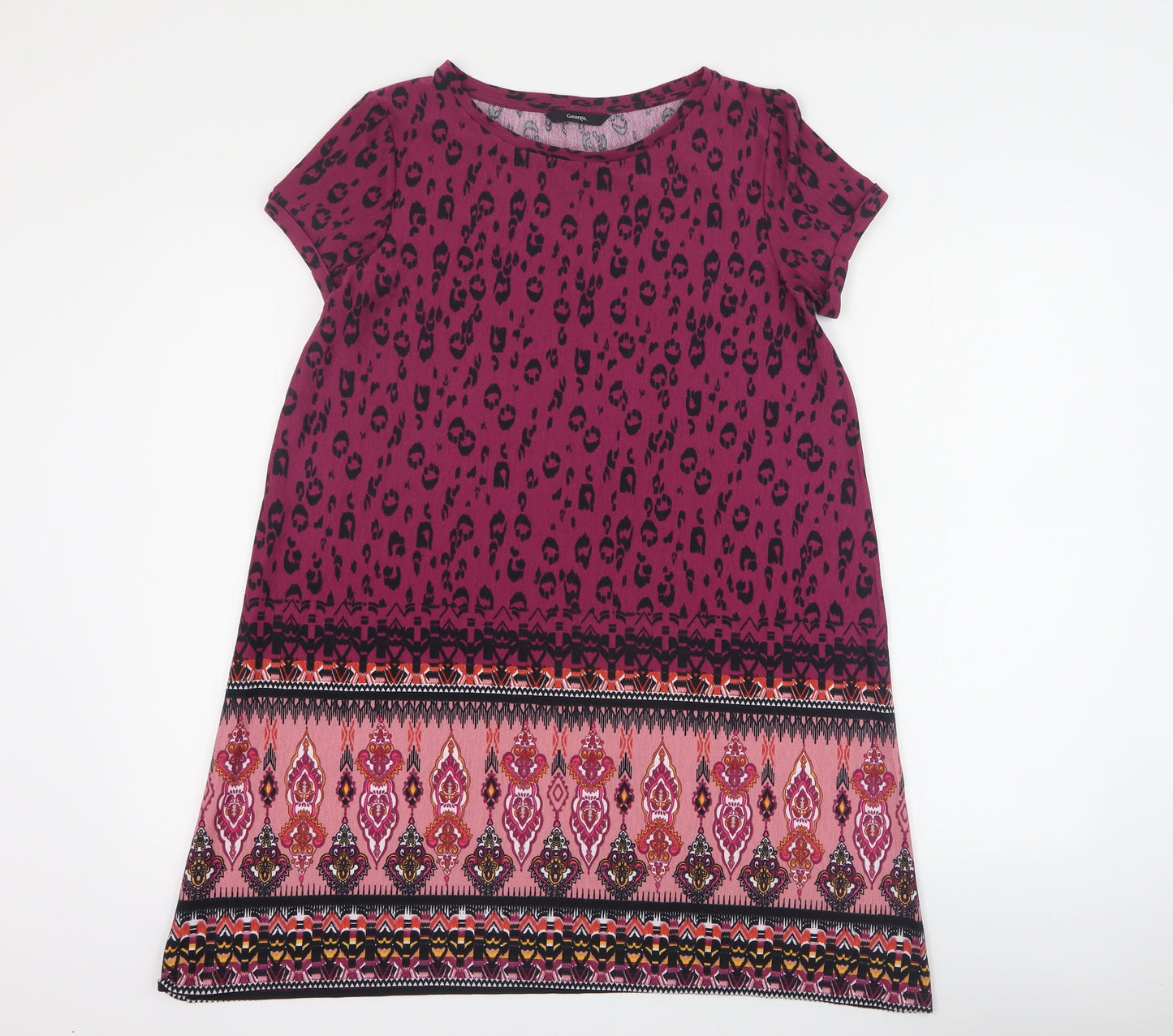 George Womens Purple Animal Print Polyester T-Shirt Dress  Size 12  Round Neck Pullover