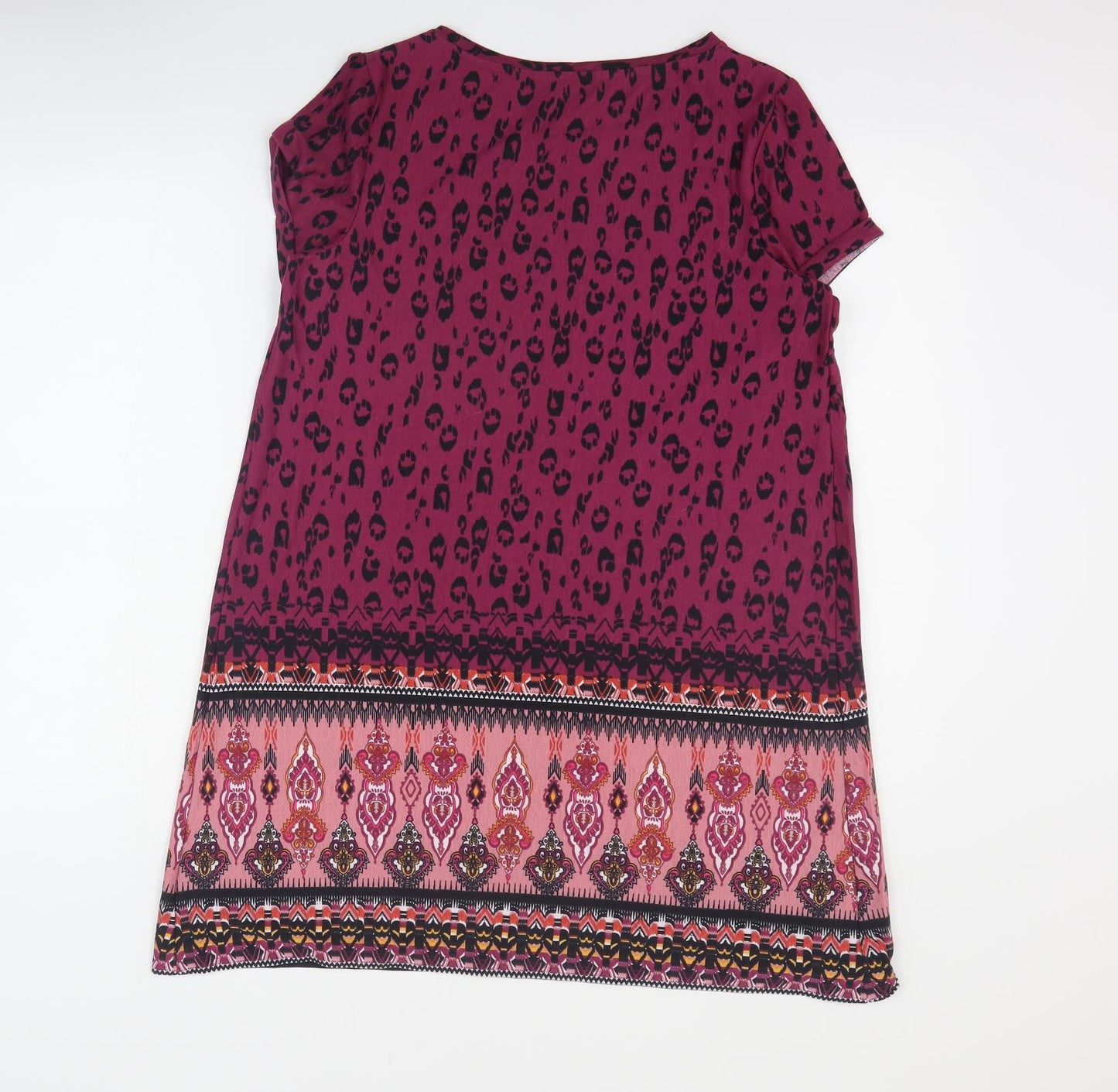 George Womens Purple Animal Print Polyester T-Shirt Dress  Size 12  Round Neck Pullover