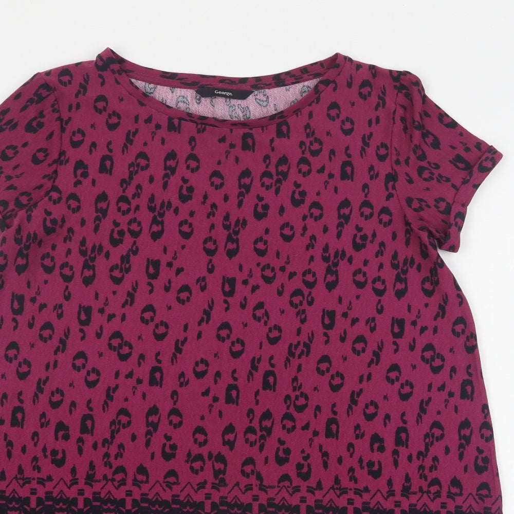 George Womens Purple Animal Print Polyester T-Shirt Dress  Size 12  Round Neck Pullover