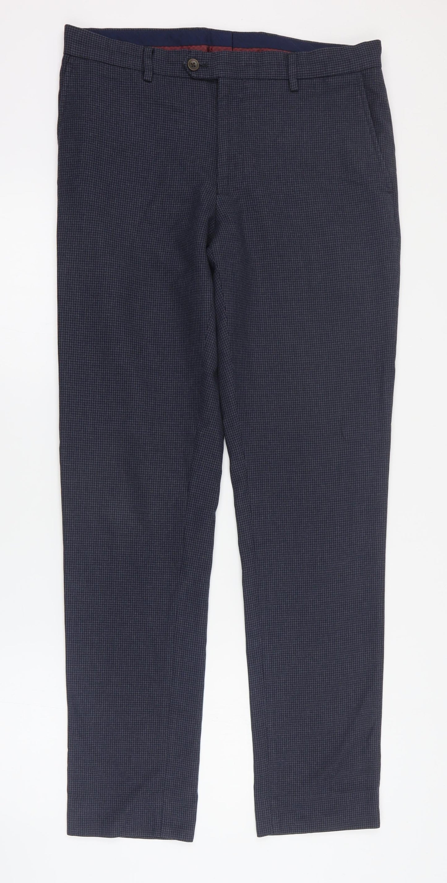 NEXT Mens Blue Houndstooth Polyester Dress Pants Trousers Size 32 in L30 in Regular Zip