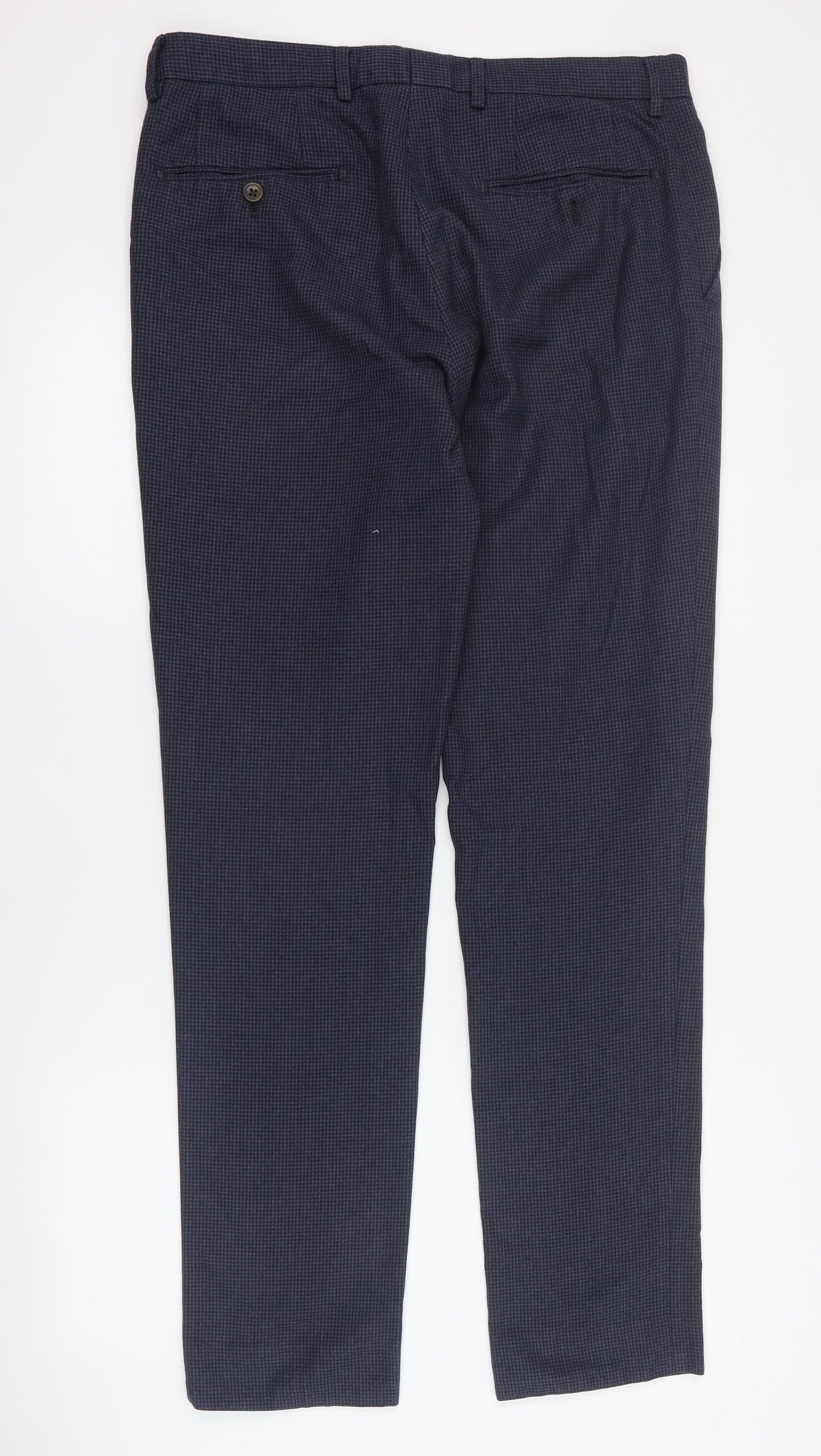 NEXT Mens Blue Houndstooth Polyester Dress Pants Trousers Size 32 in L30 in Regular Zip