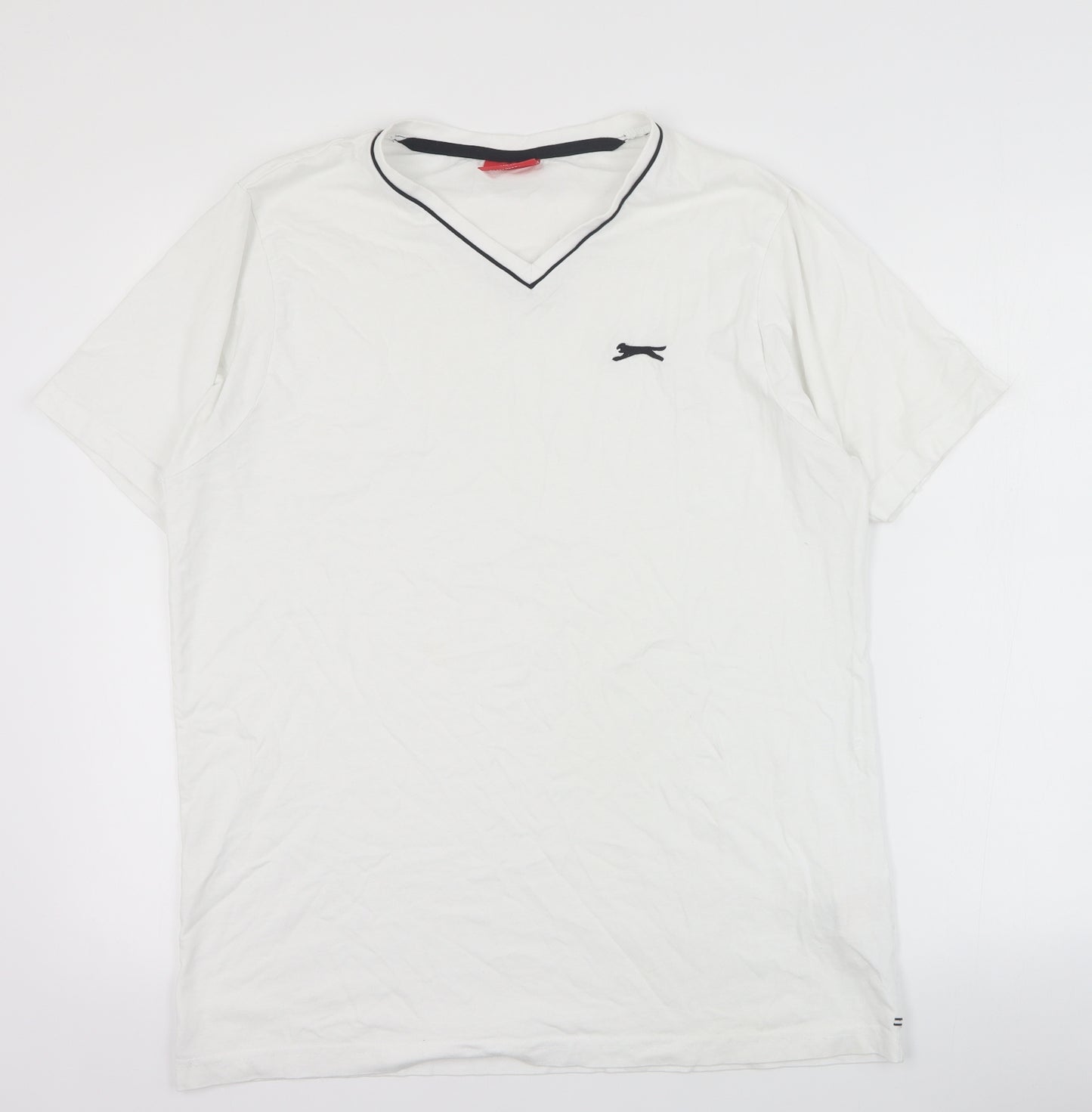 Slazenger Mens White  Cotton  T-Shirt Size M V-Neck
