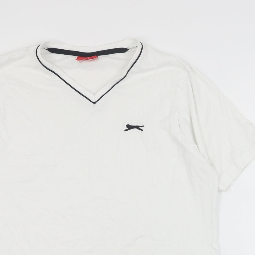 Slazenger Mens White  Cotton  T-Shirt Size M V-Neck
