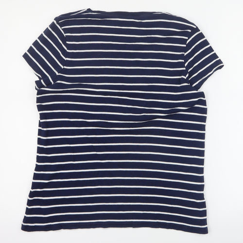 TU Womens Blue Striped 100% Cotton Basic T-Shirt Size 18 Round Neck
