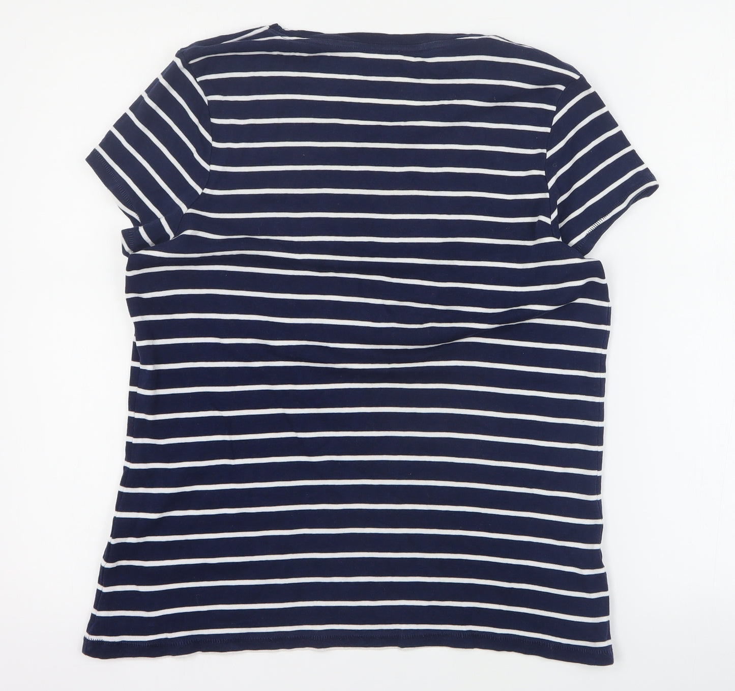 TU Womens Blue Striped 100% Cotton Basic T-Shirt Size 18 Round Neck