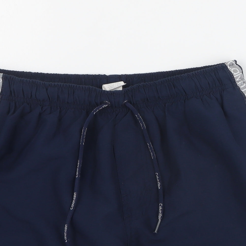 Calvin Klein Mens Blue  Polyester Sweat Shorts Size M L6 in Regular Drawstring - Swim short