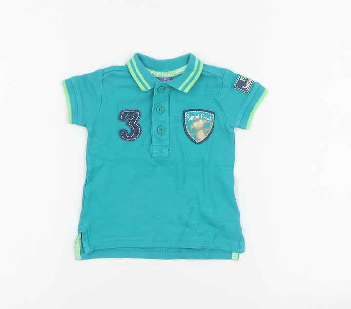 Dopo Dopo Baby Green  100% Cotton Basic Polo Size 6-9 Months Collared Button