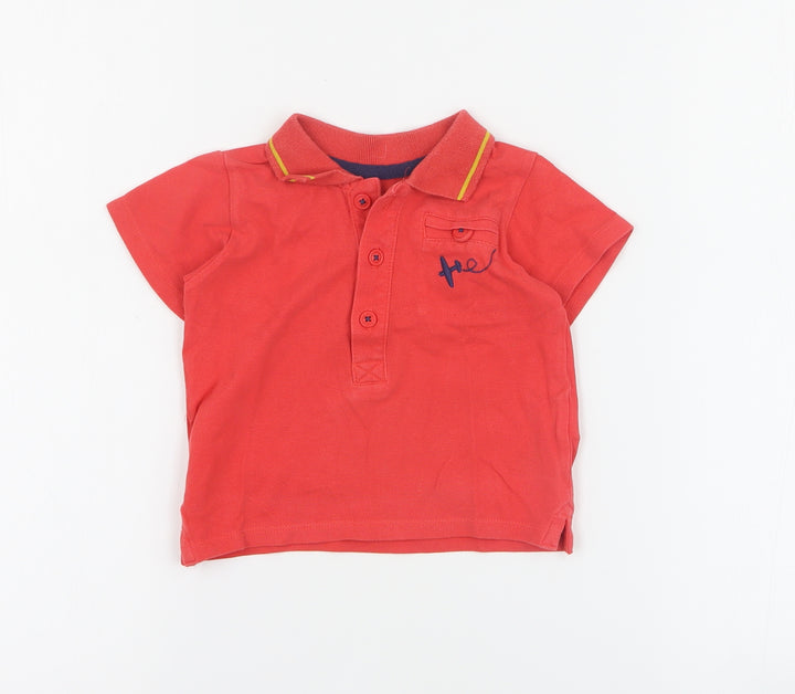 Marks and Spencer Baby Red 100% Cotton Basic Polo Size 6-9 Months Collared Button
