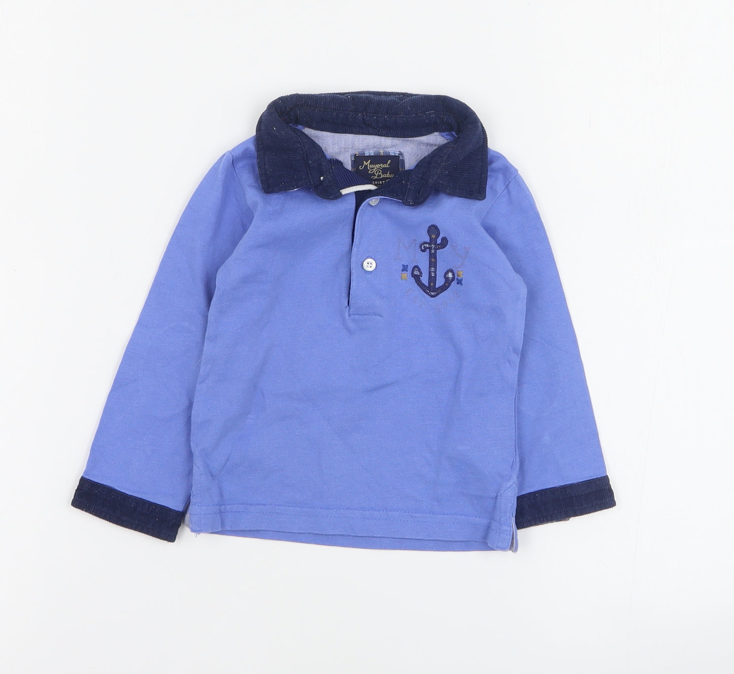 Mayoral Baby Baby Blue  100% Cotton Basic Polo Size 9-12 Months Collared Button