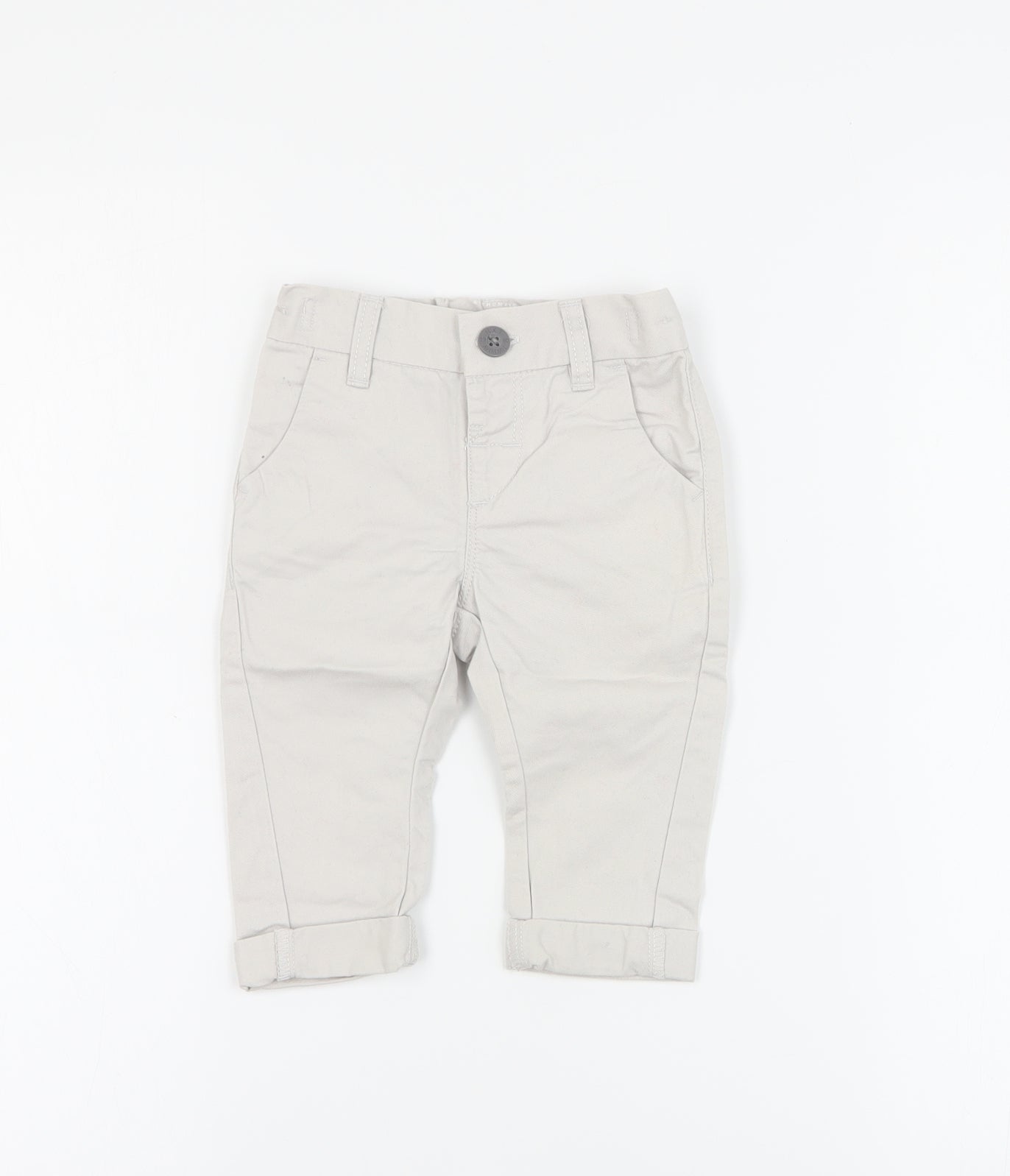 NEXT Baby Beige  Cotton Cargo Trousers Size 6-9 Months  Snap