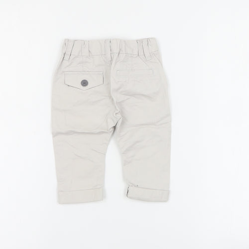 NEXT Baby Beige  Cotton Cargo Trousers Size 6-9 Months  Snap