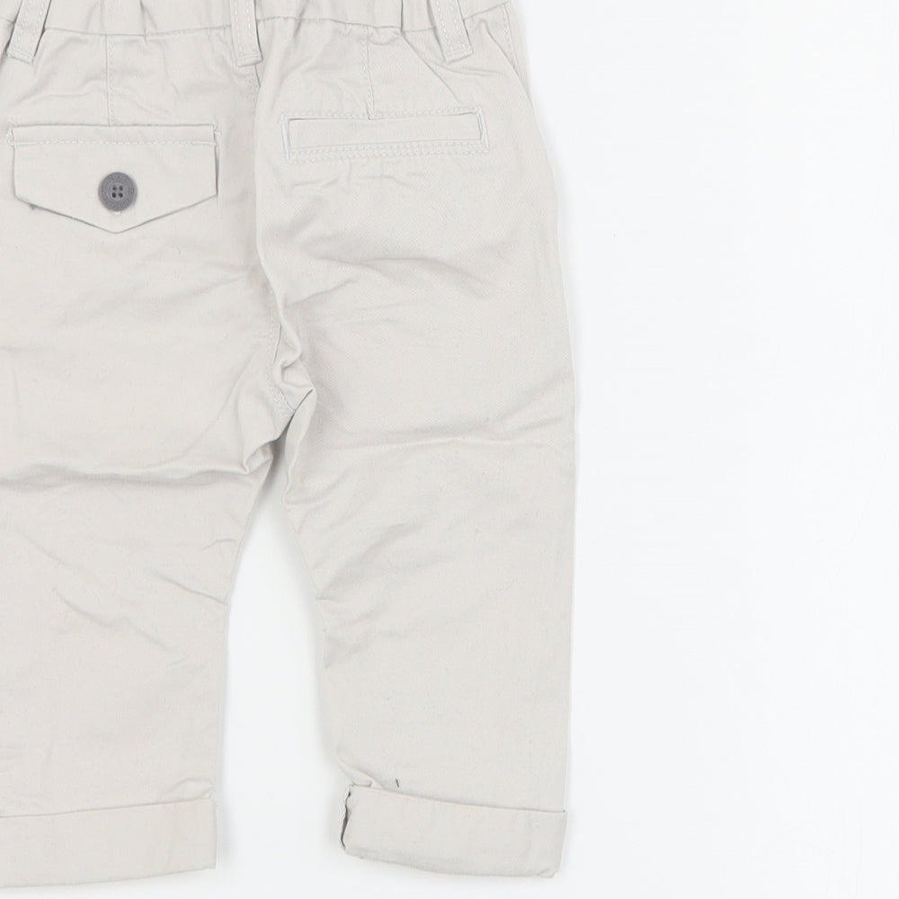 NEXT Baby Beige  Cotton Cargo Trousers Size 6-9 Months  Snap