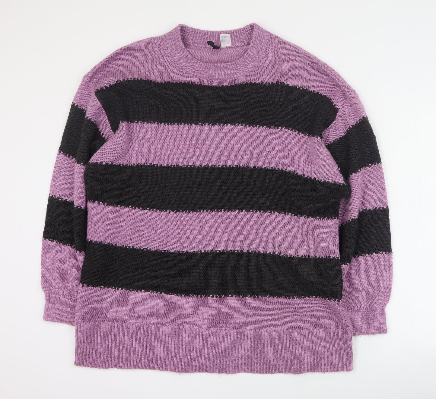 H&M Womens Purple Round Neck Striped Acrylic Pullover Jumper Size S
