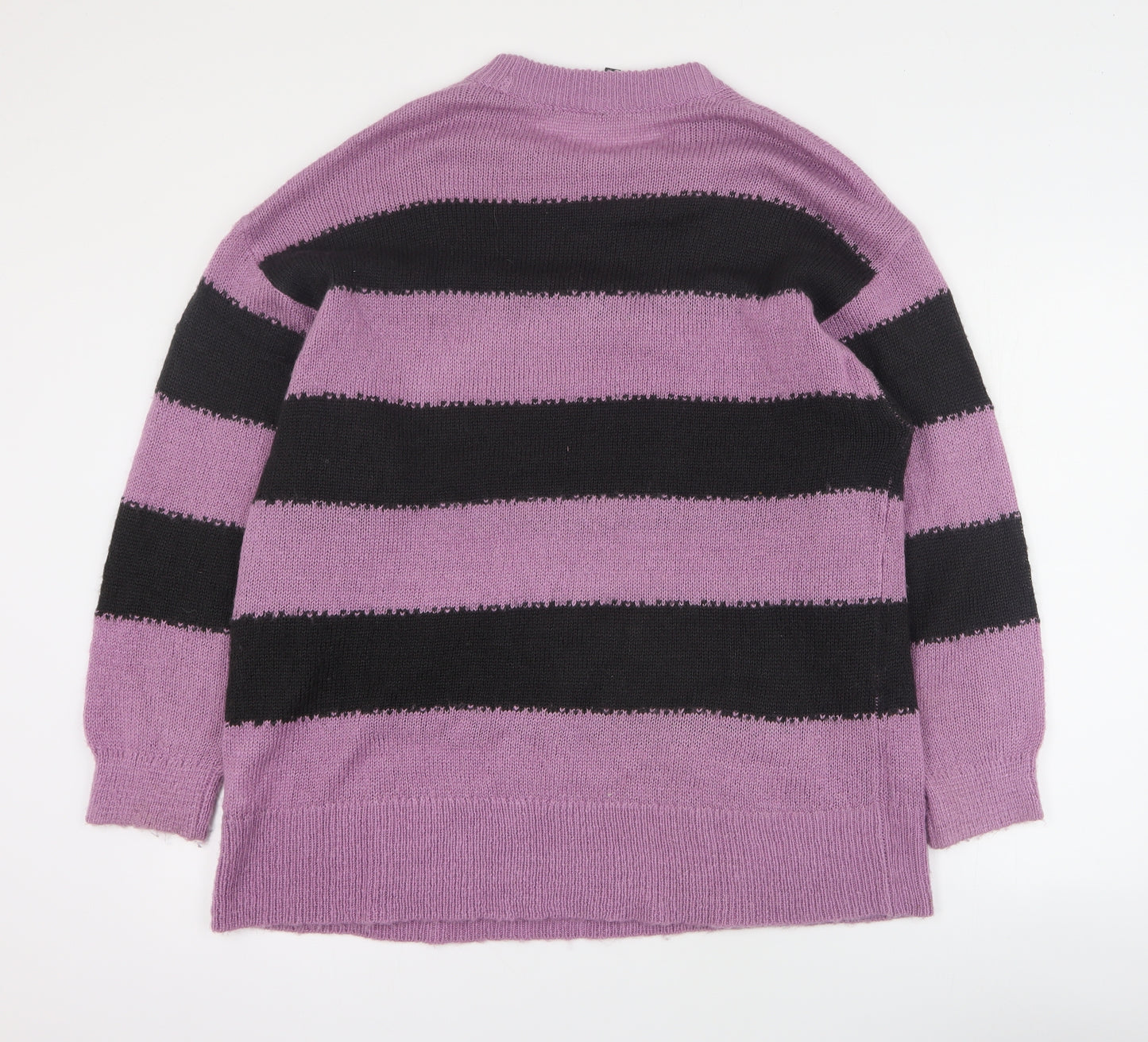 H&M Womens Purple Round Neck Striped Acrylic Pullover Jumper Size S