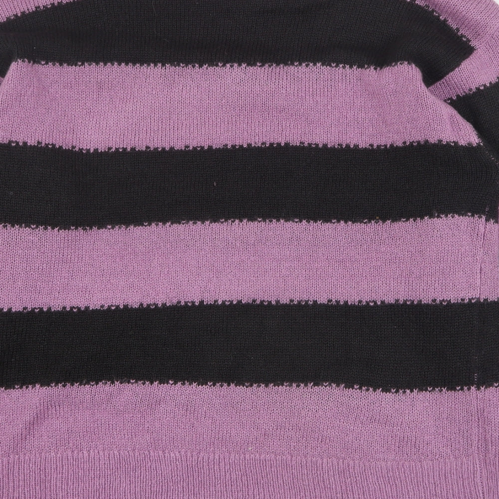 H&M Womens Purple Round Neck Striped Acrylic Pullover Jumper Size S