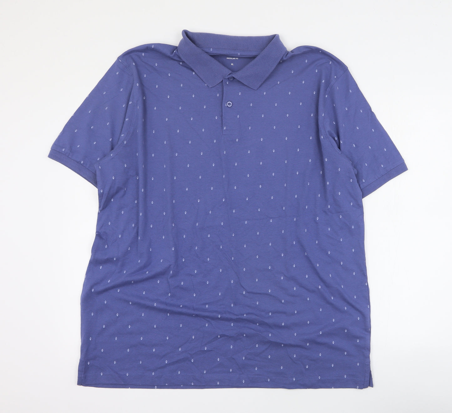 Dunnes Mens Blue Geometric 100% Cotton  Polo Size XL Collared Button
