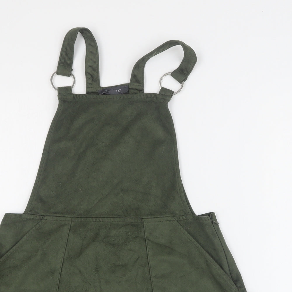 Primark Womens Green  Polyester Pinafore/Dungaree Dress  Size 12  Square Neck Zip