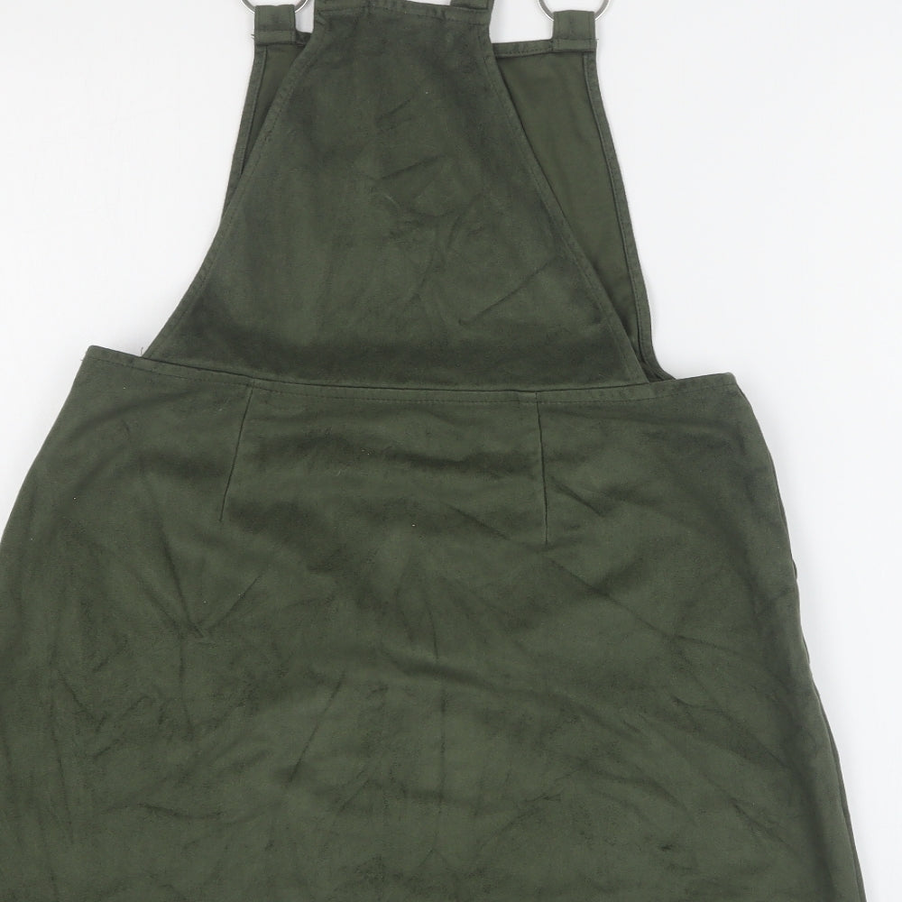 Primark Womens Green  Polyester Pinafore/Dungaree Dress  Size 12  Square Neck Zip