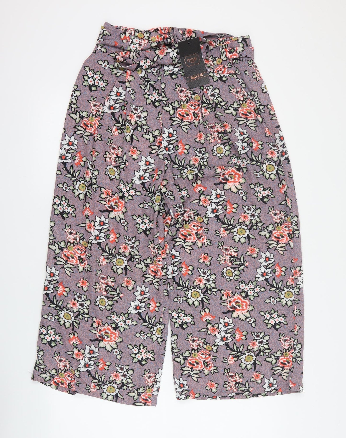 Missi Womens Grey Floral Polyester Cropped Trousers Size 10 L22 in Regular Zip