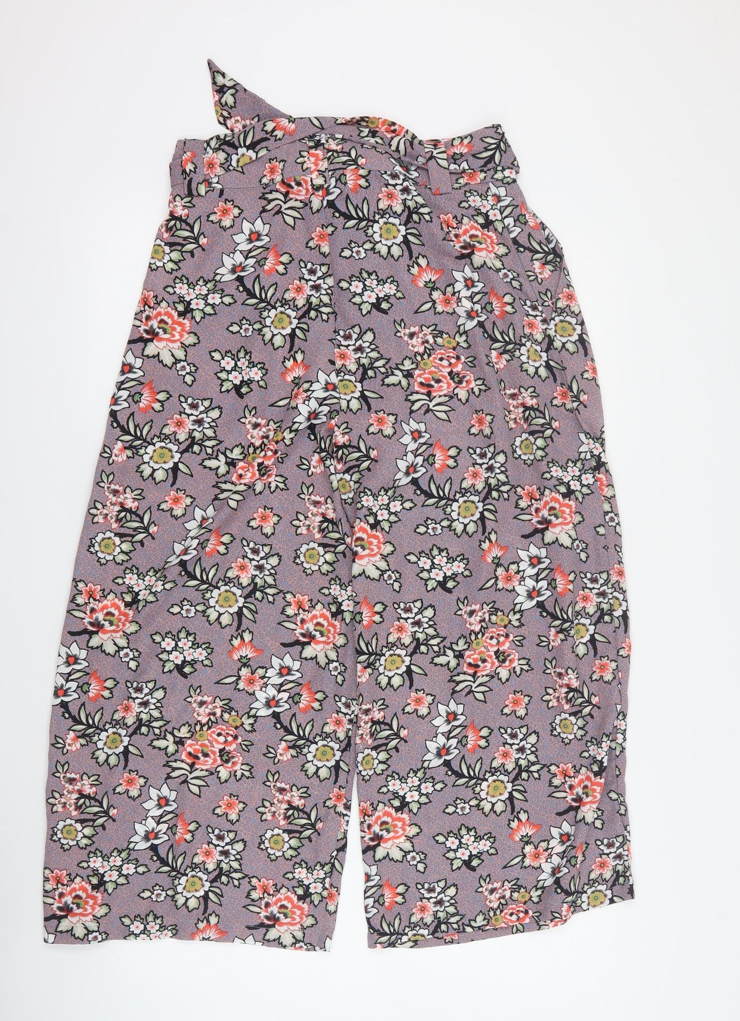 Missi Womens Grey Floral Polyester Cropped Trousers Size 10 L22 in Regular Zip