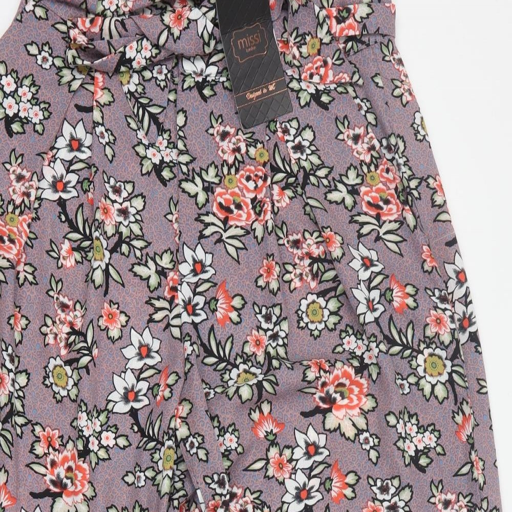 Missi Womens Grey Floral Polyester Cropped Trousers Size 10 L22 in Regular Zip