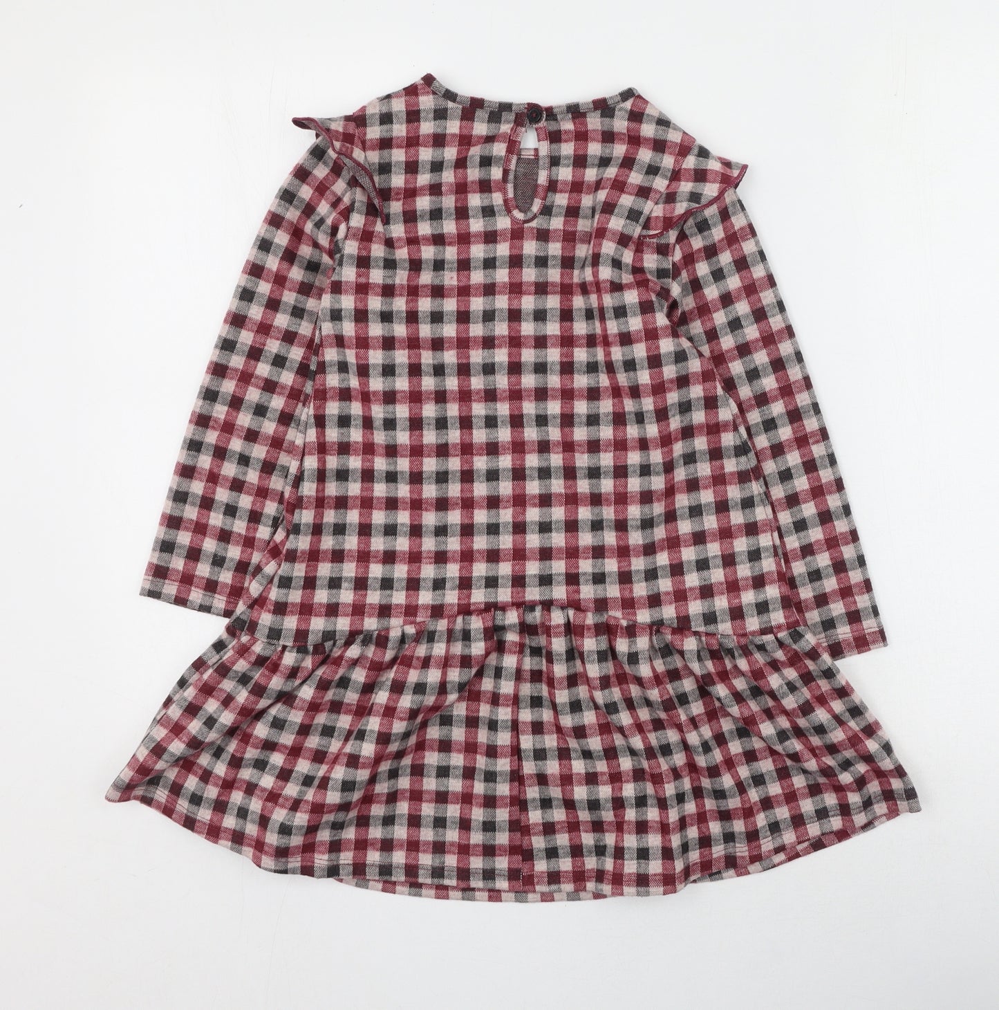 Primark Girls Red Plaid Polyester Fit & Flare  Size 6-7 Years  Round Neck