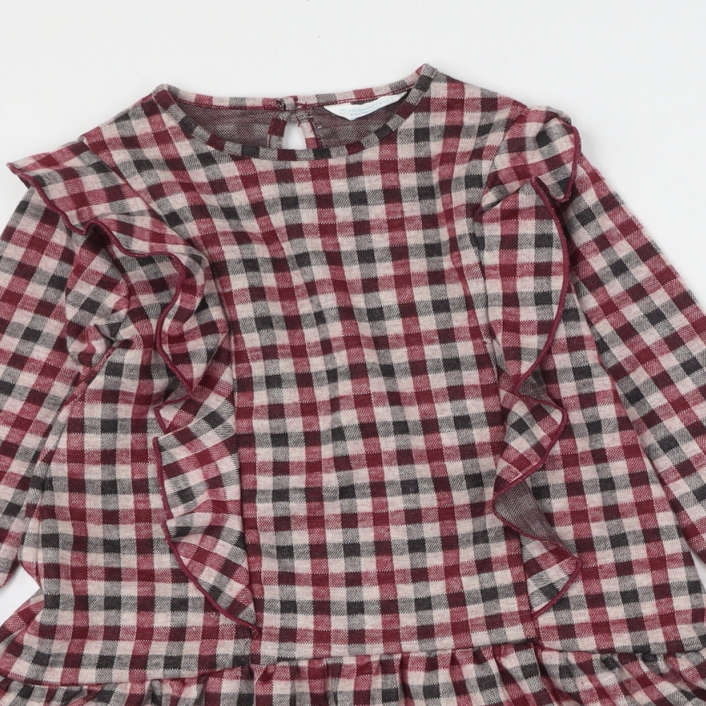 Primark Girls Red Plaid Polyester Fit & Flare  Size 6-7 Years  Round Neck