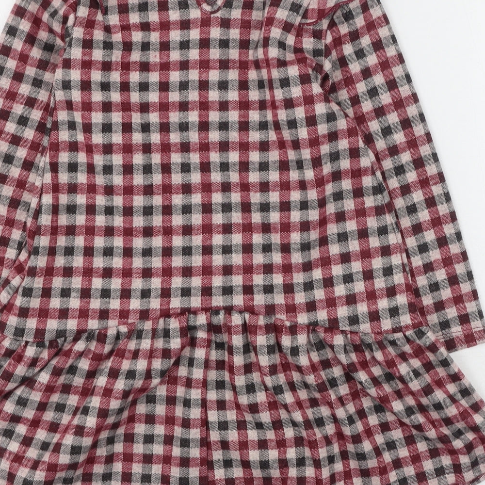 Primark Girls Red Plaid Polyester Fit & Flare  Size 6-7 Years  Round Neck