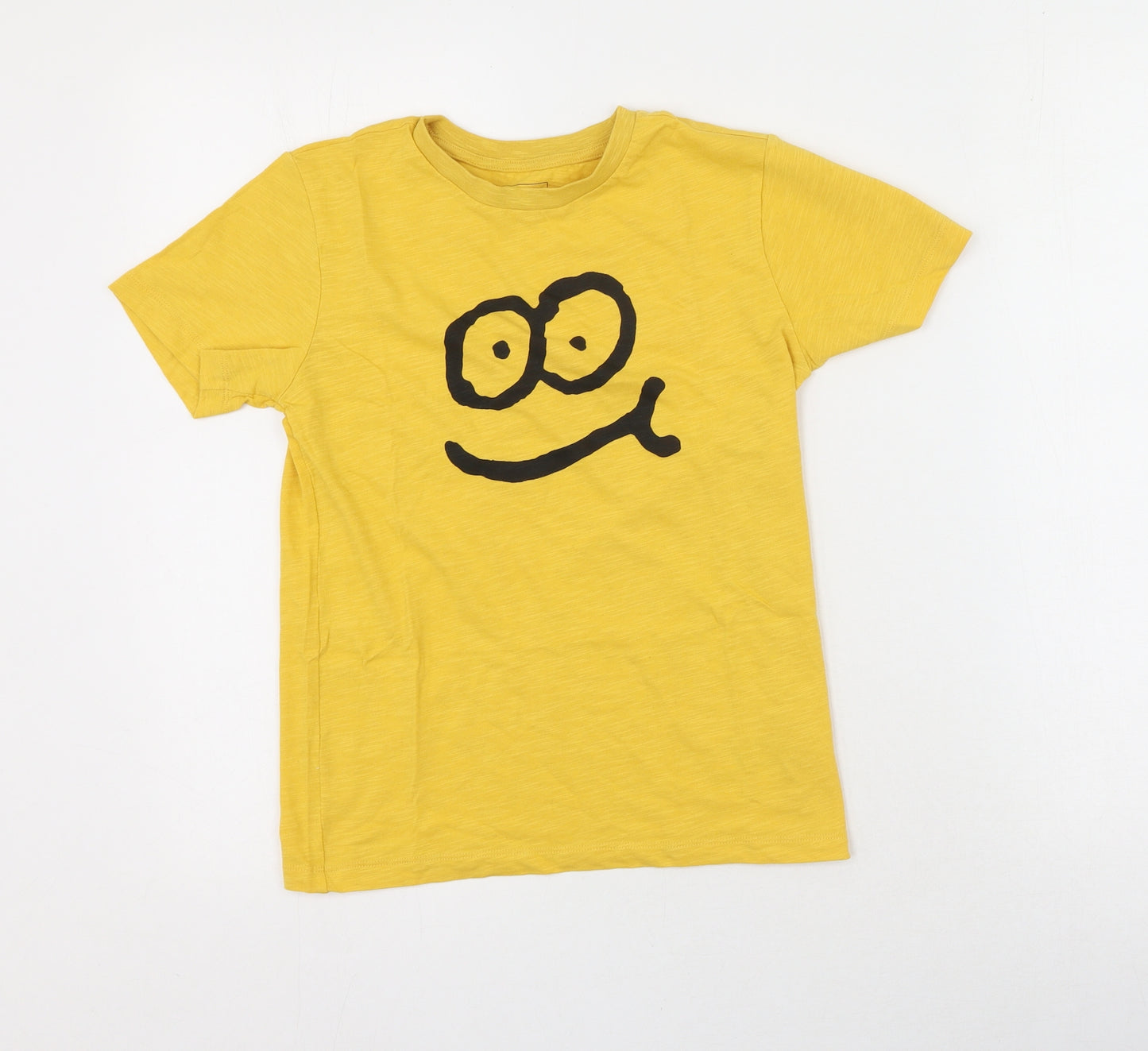 NEXT Boys Yellow  Cotton Basic Casual Size 8 Years Round Neck  - Smiley face