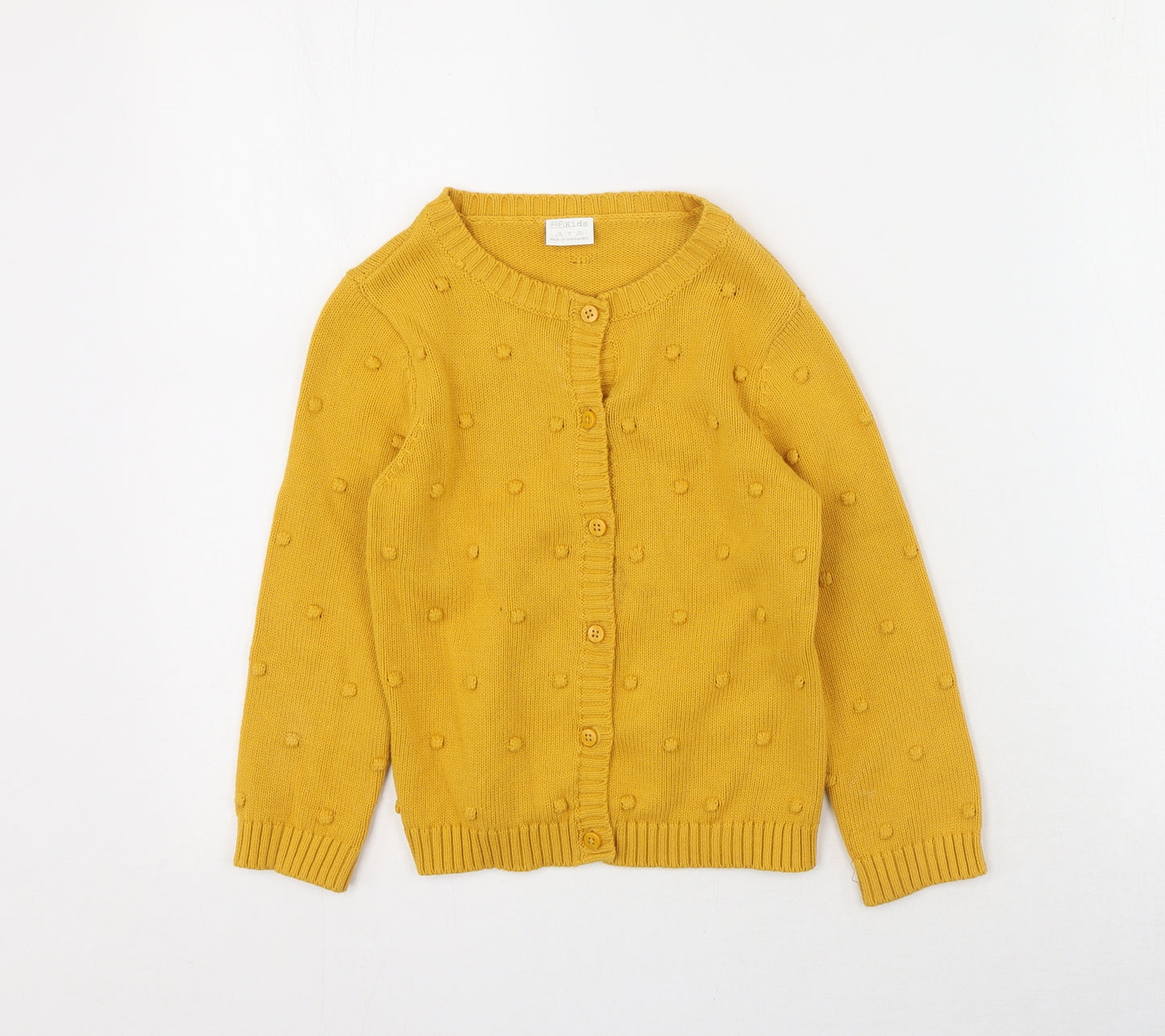F&F Girls Yellow Round Neck  100% Cotton Cardigan Jumper Size 4-5 Years